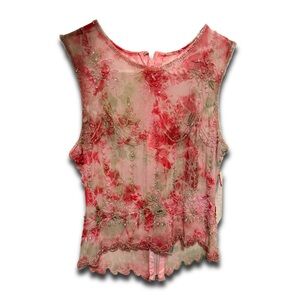 Floral Embroidered Sleeveless Top - Pink and Green